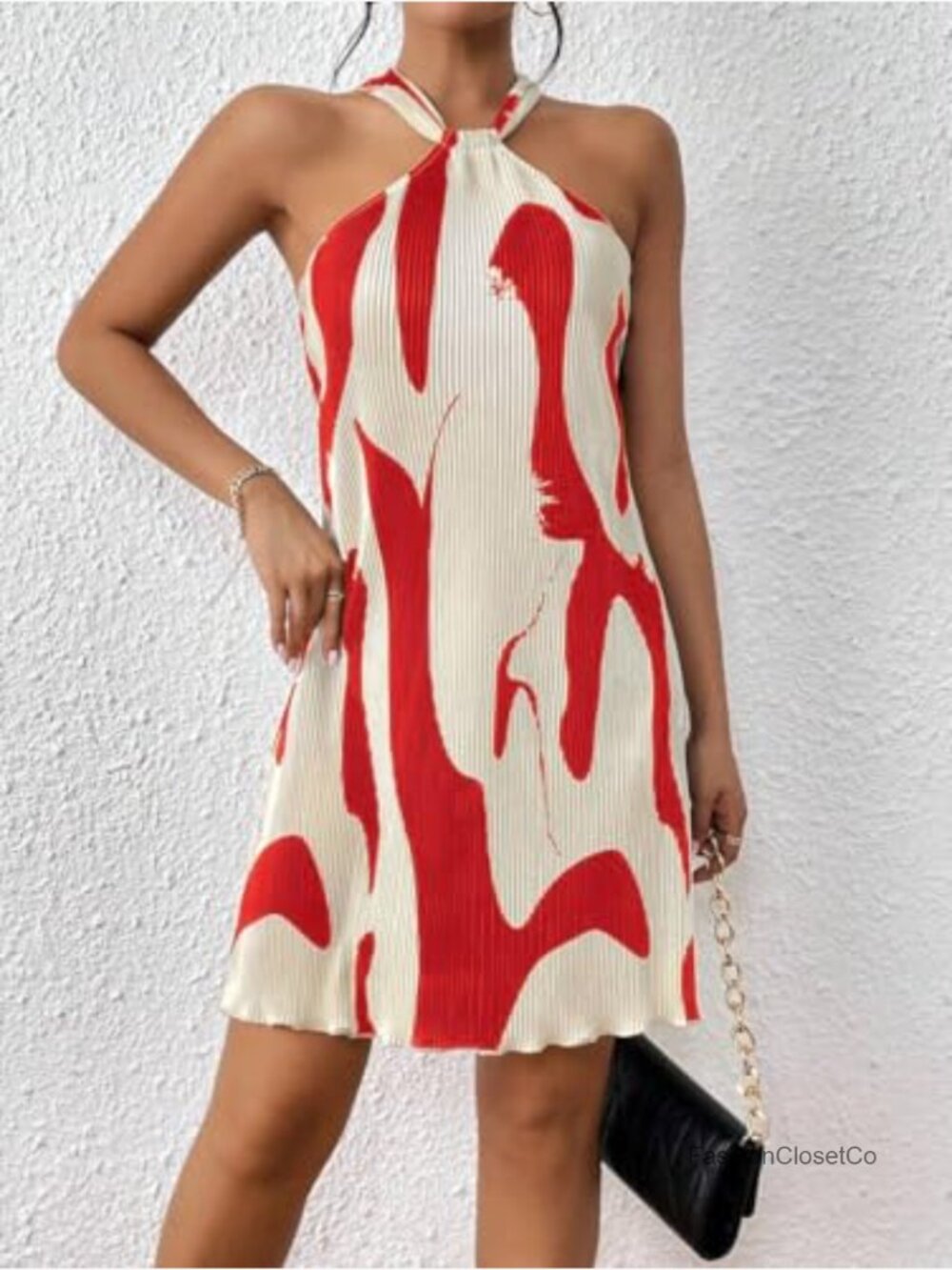 Women's Halter Neck Mini Sundress Pleated Casual Party Date Vacation - Picture 6 of 7